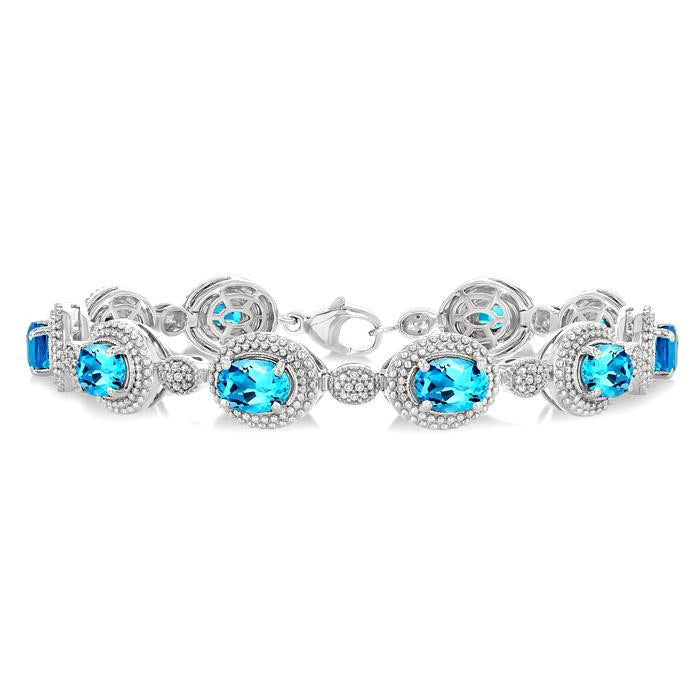 Silver Oval Shape Gemstone & Diamond Bracelet – Dunkin's Diamonds