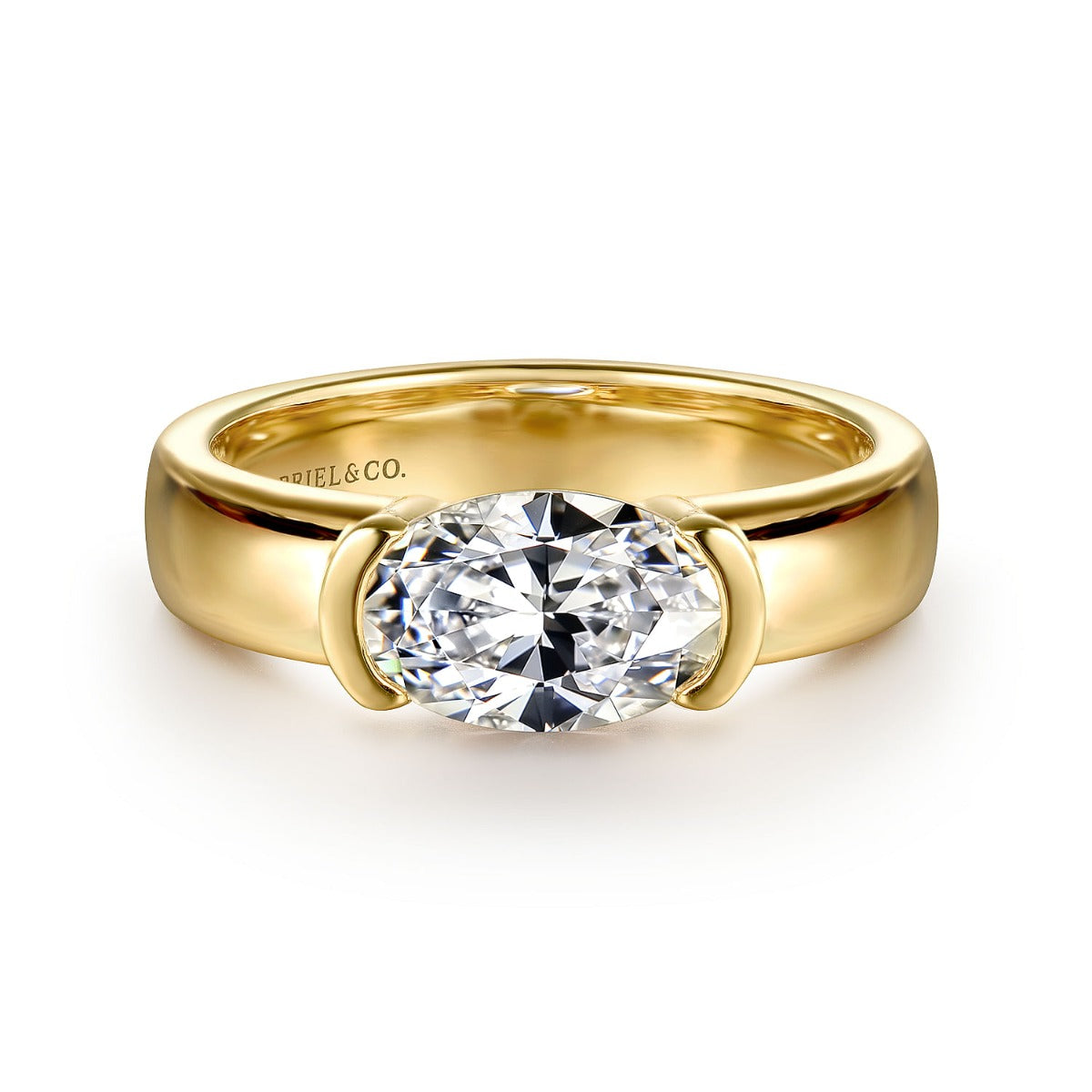 Bara - 14K Yellow Gold Half Bezel East West Oval Diamond Semi  display picture 1