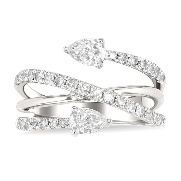 An East West Pear and Round Cut Diamond Split Open-End Fashion Ring available at Dunkin’s Diamonds.