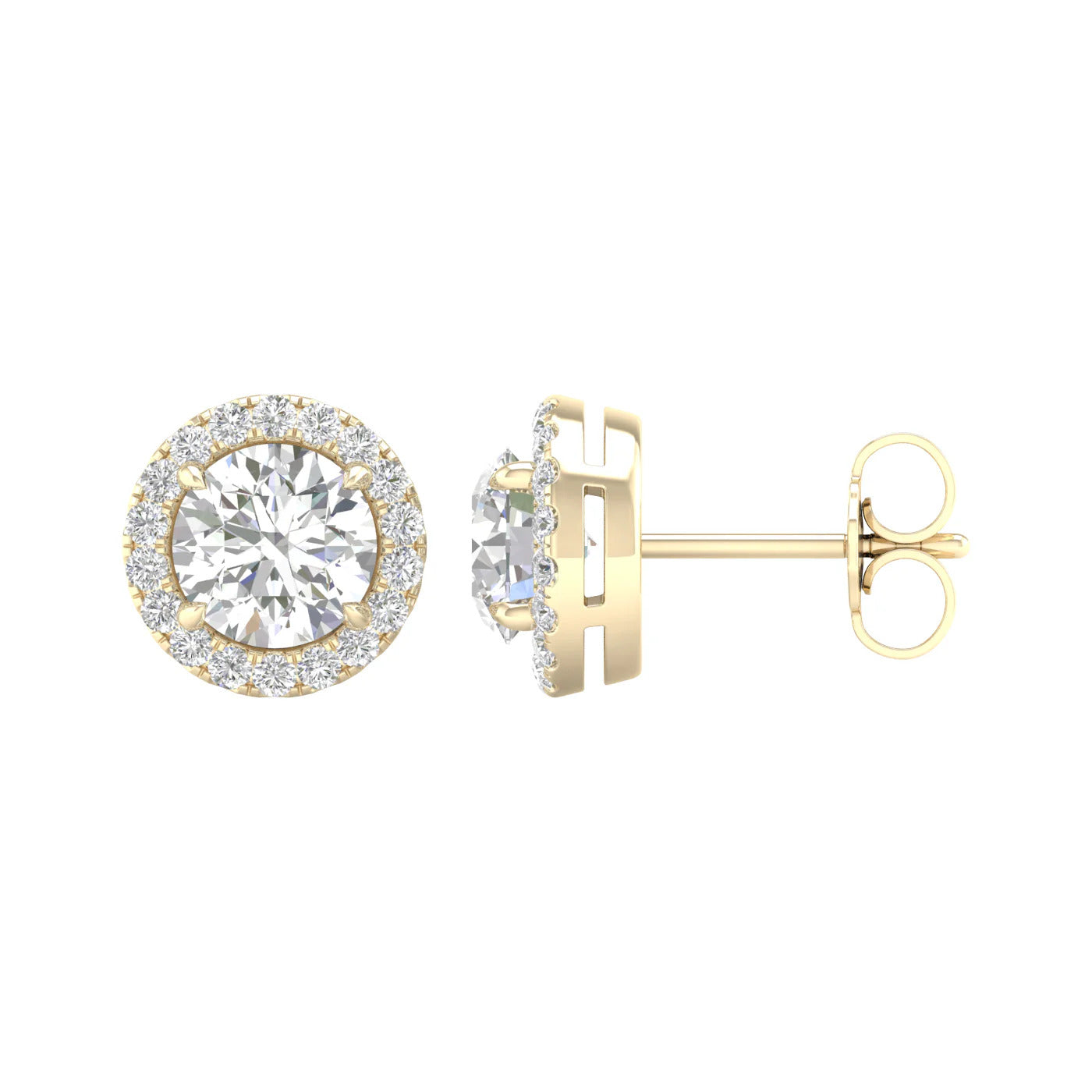 Yellow gold lab grown diamond earrings available at Dunkin’s Diamonds