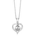 Front View Cultured Silver Gray Pearl Ribbon Heart Pendant