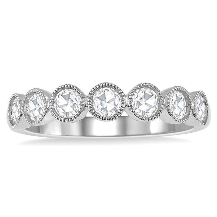 1/2 Ctw Jointed Discs Rose Cut Diamond Stack Band in 14K White Gold