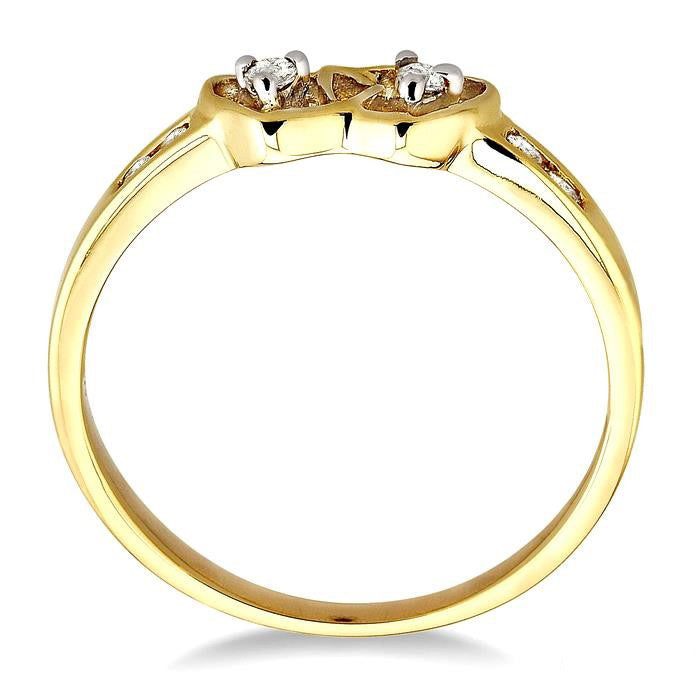10K Yellow Gold Twin Heart Shape Light Weight .10Ctw Diamond Ring