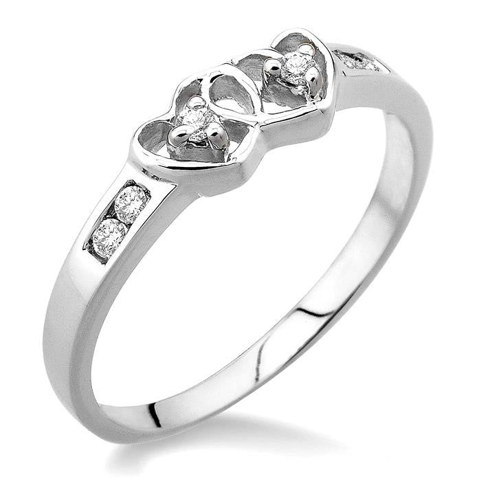 10K White Gold Twin Heart Shape Light Weight .10 Ctw Diamond Ring