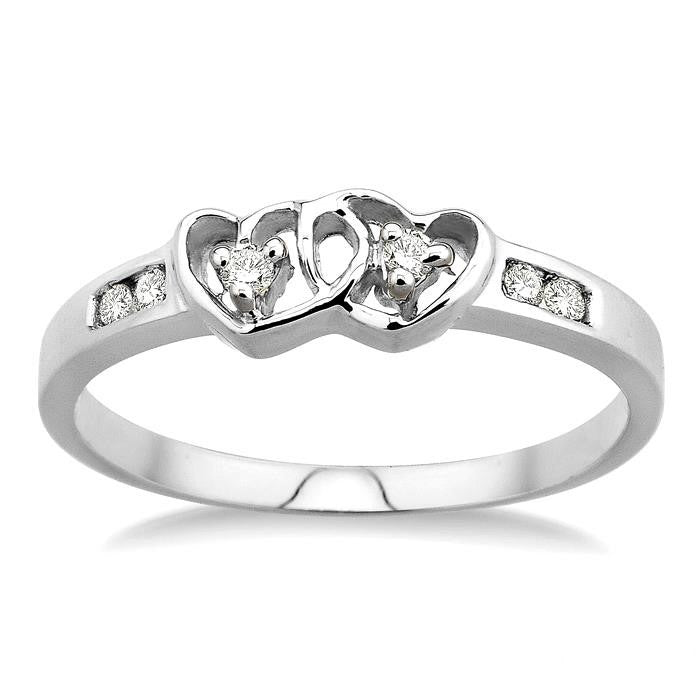 10K White Gold Twin Heart Shape Light Weight .10 Ctw Diamond Ring