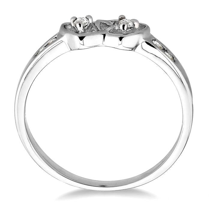 10K White Gold Twin Heart Shape Light Weight .10 Ctw Diamond Ring