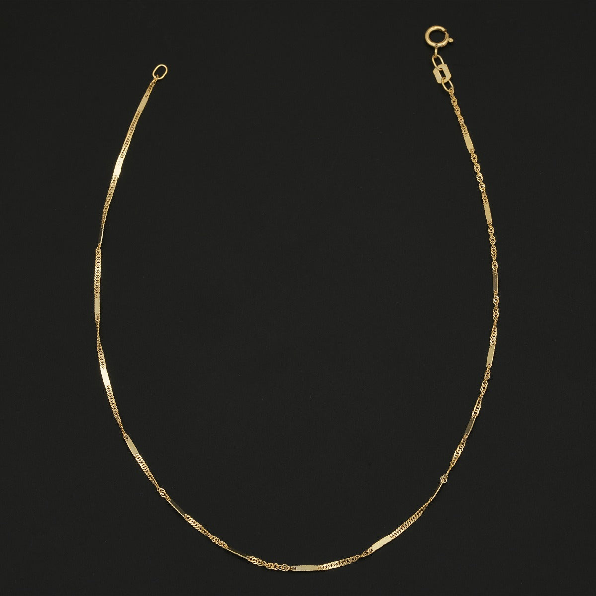 10k Yellow Gold Twisted Mirror Station Anklet