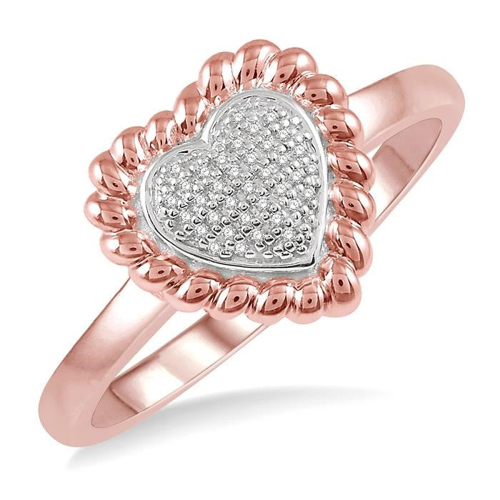 1/20 Ctw Heart Shape Twisted Rim Round Cut Diamond Ring in 10K Rose Gold