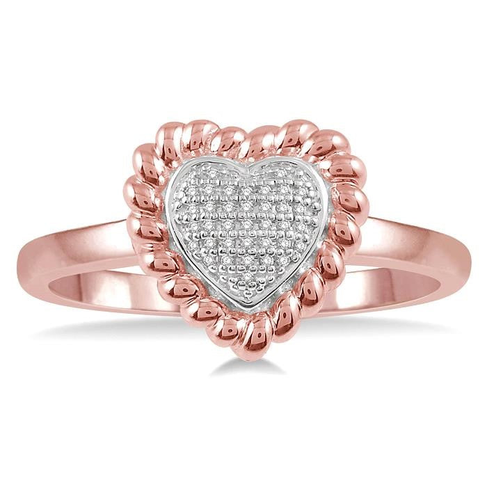 1/20 Ctw Heart Shape Twisted Rim Round Cut Diamond Ring in 10K Rose Gold