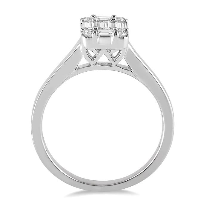 1/2 Ctw Baguette and Round Cut Fusion Diamond Engagement Ring in 14K White Gold