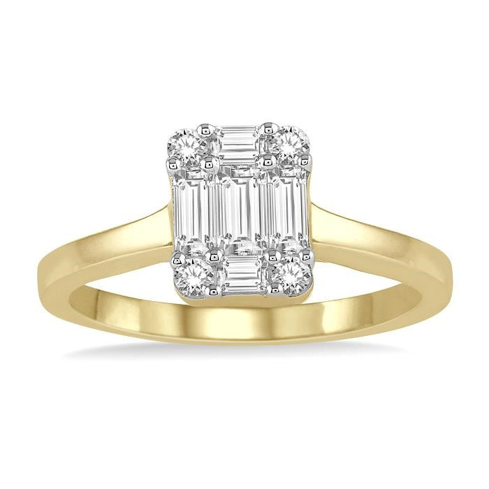 1/2 Ctw Baguette and Round Cut Fusion Diamond Engagement Ring in 14K Yellow and White Gold