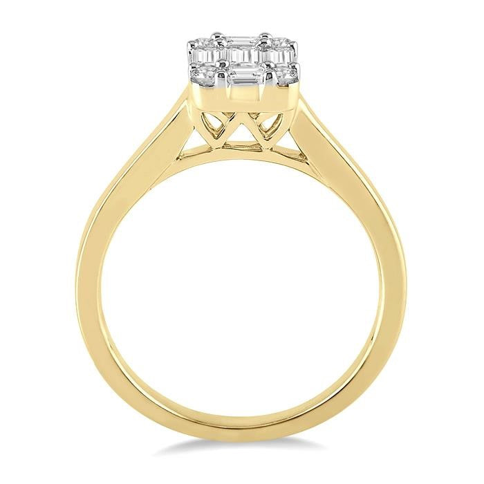 1/2 Ctw Baguette and Round Cut Fusion Diamond Engagement Ring in 14K Yellow and White Gold