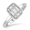 1/2 Ctw Octagonal Shape Baguette and Round Cut Diamond Ladies Ring in 14K White Gold