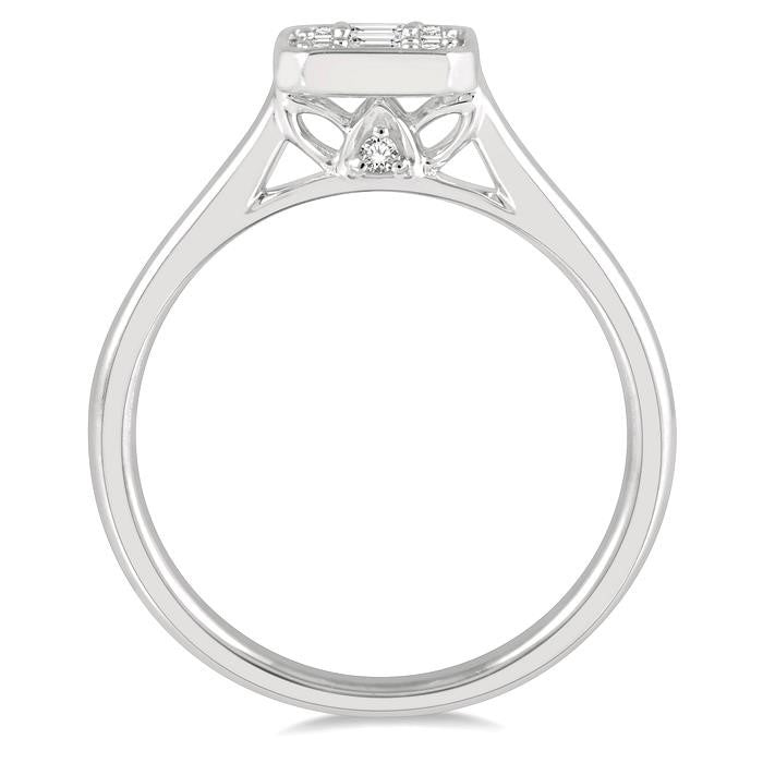 1/2 Ctw Octagonal Shape Baguette and Round Cut Diamond Ladies Ring in 14K White Gold