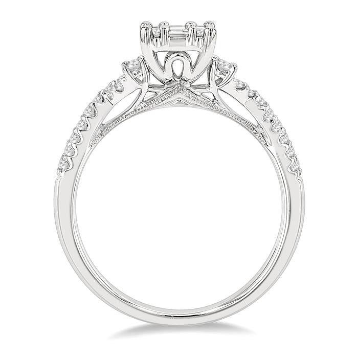 3/4 Ctw Split Criss Cross Shank Fusion Baguette and Round Cut Diamond Engagement Ring in 14K White Gold