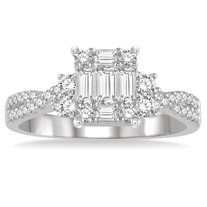 Emerald Shape Fusion Diamond Engagement Ring