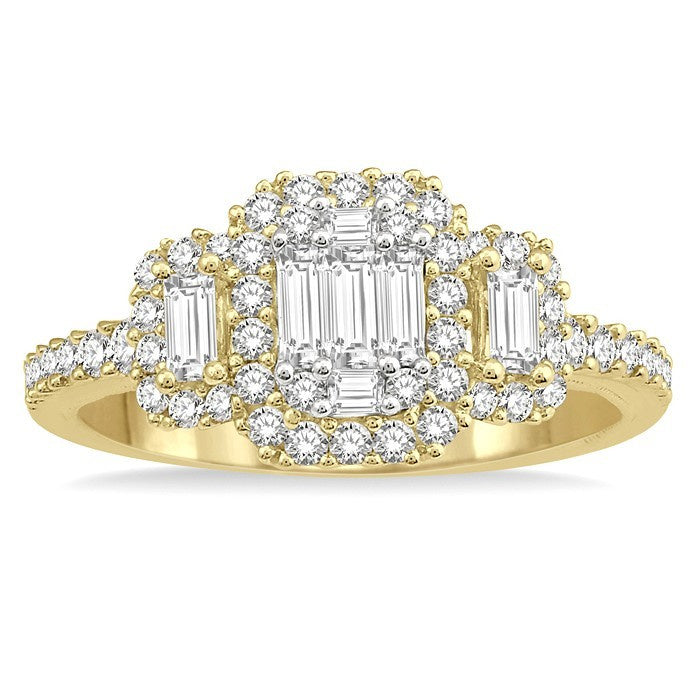 3/4 Ctw Layered Round Cut and Baguette Diamond Ring in 14K Yellow and white gold