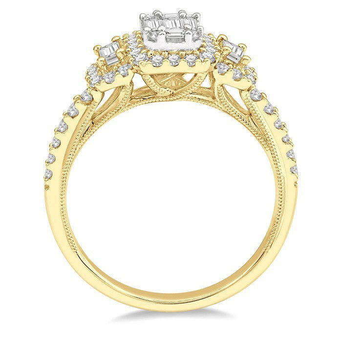 3/4 Ctw Layered Round Cut and Baguette Diamond Ring in 14K Yellow and white gold