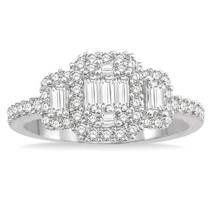 3 Stone Halo Fusion Diamond Engagement Ring