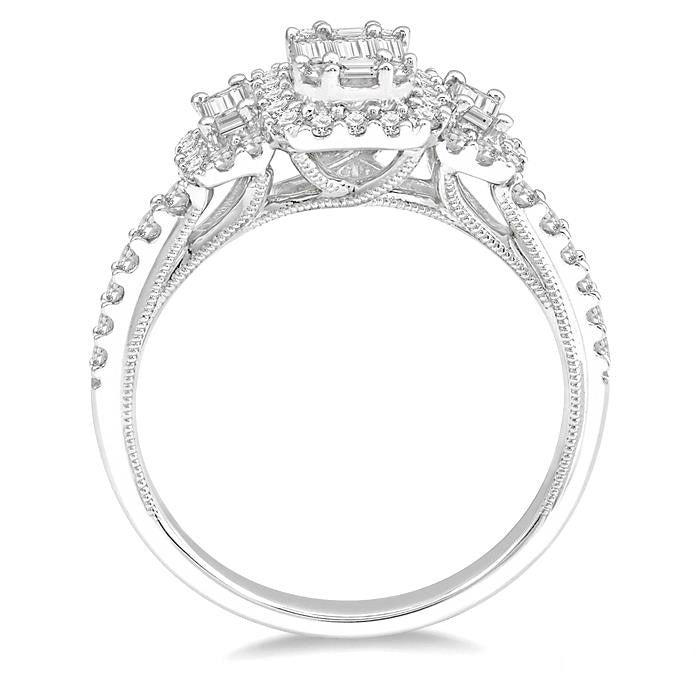 3 Stone Halo Fusion Diamond Engagement Ring