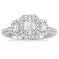 3 Stone Halo Fusion Diamond Engagement Ring