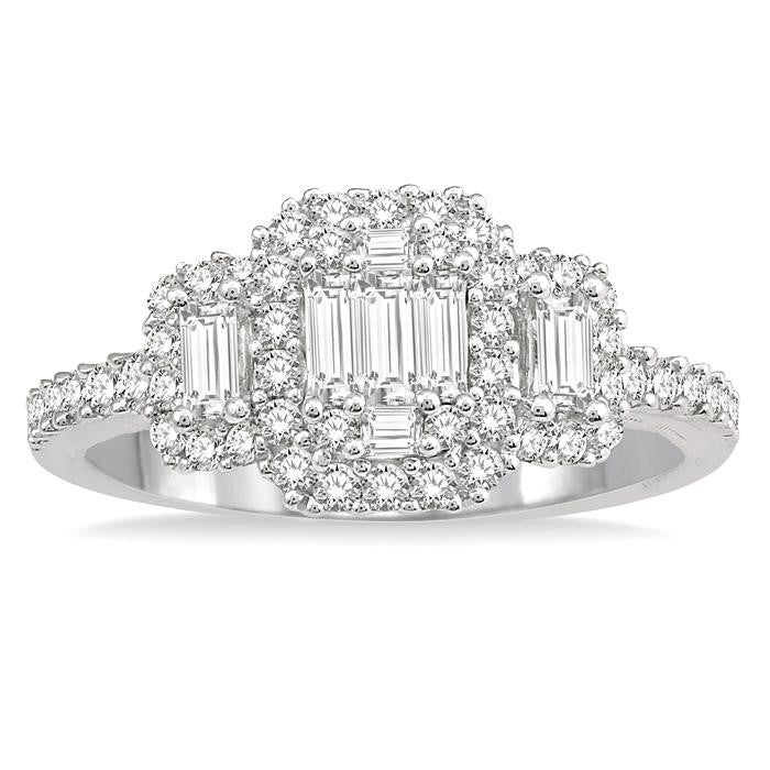 3 Stone Halo Fusion Diamond Engagement Ring