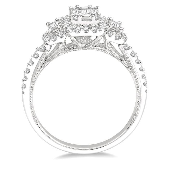 3 Stone Halo Fusion Diamond Engagement Ring