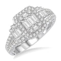 1 Ctw Split Shank Baguette and Round Cut Diamond Bridal Ring in 14K White Gold