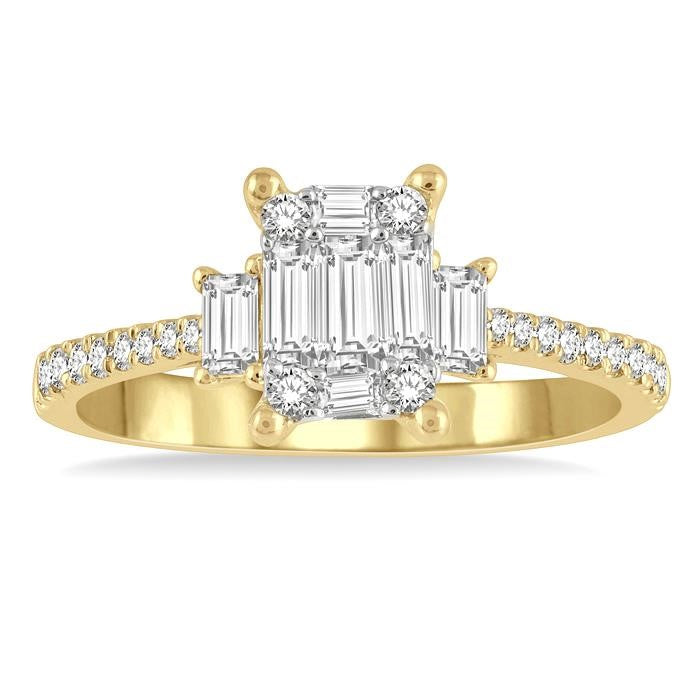 5/8 Ctw Baguette and Round Cut Fusion Diamond Engagement Ring in 14K Yellow and White Gold