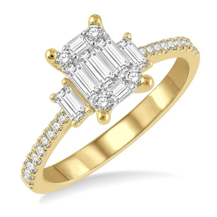 5/8 Ctw Fusion Baguette and Round Cut Diamond Fashion Ring in 14K Yellow and White Gold