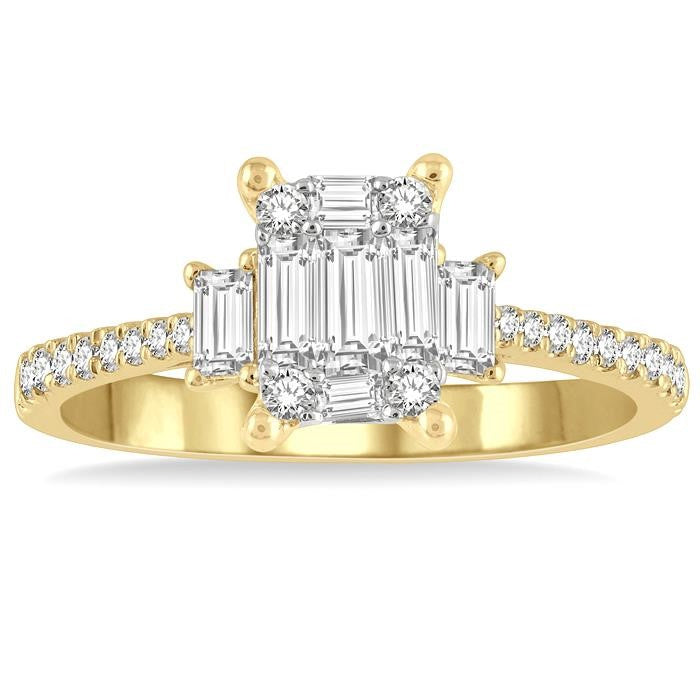 5/8 Ctw Fusion Baguette and Round Cut Diamond Fashion Ring in 14K Yellow and White Gold