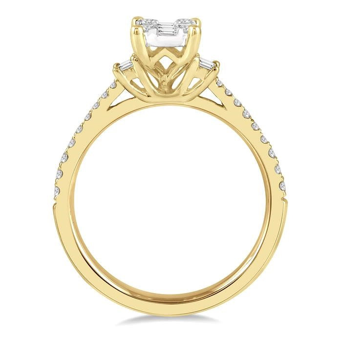 5/8 Ctw Fusion Baguette and Round Cut Diamond Fashion Ring in 14K Yellow and White Gold