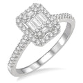 7/8 Ctw Emerald Shape Baguette and Round Cut Diamond Ring in 14K White Gold