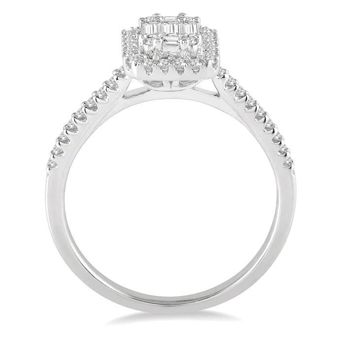 Emerald Shape Halo Fusion Diamond Engagement Ring