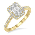 Emerald Shape Halo Fusion Diamond Engagement Ring
