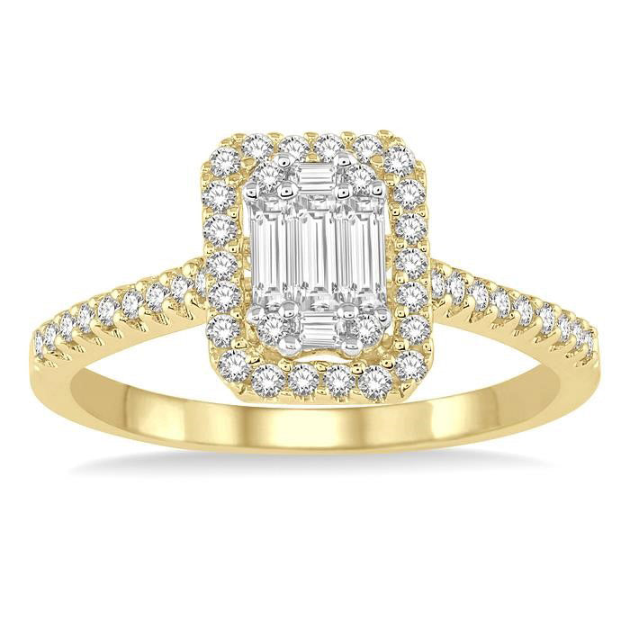 Emerald Shape Halo Fusion Diamond Engagement Ring