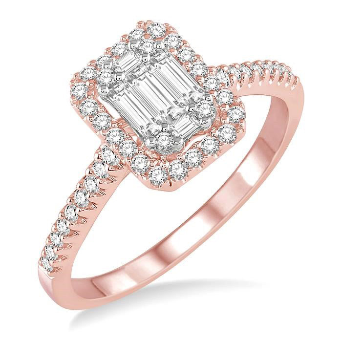 Emerald Shape Halo Fusion Diamond Engagement Ring