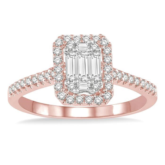 Emerald Shape Halo Fusion Diamond Engagement Ring