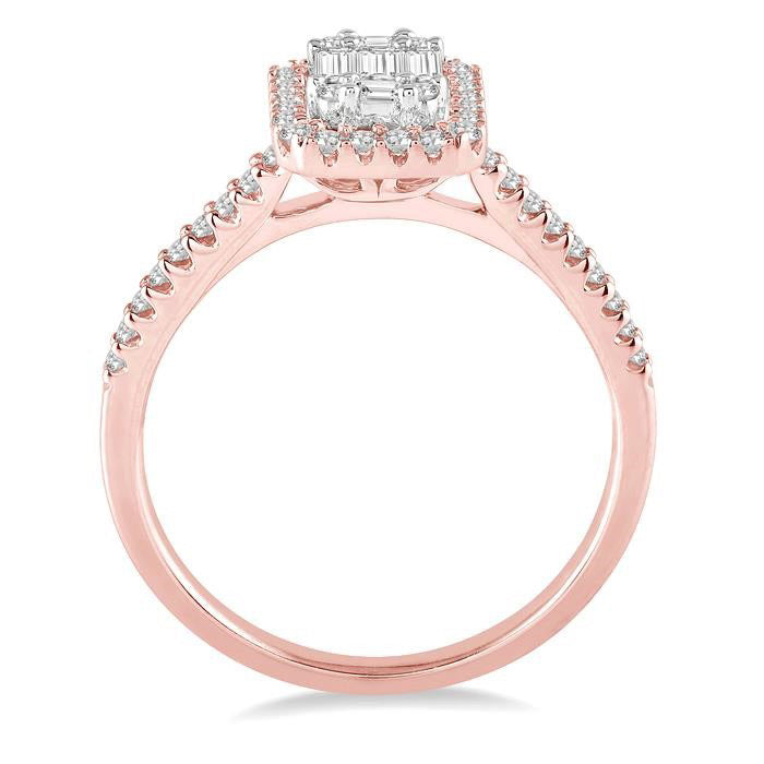 Emerald Shape Halo Fusion Diamond Engagement Ring