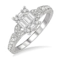 1/2 Ctw Carved Shank Fusion Baguette and Round Cut Diamond Engagement Ring in 14K White Gold