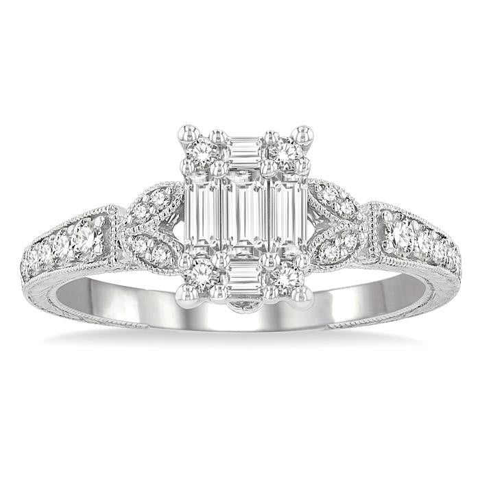 Emerald Shape Fusion Diamond Engagement Ring