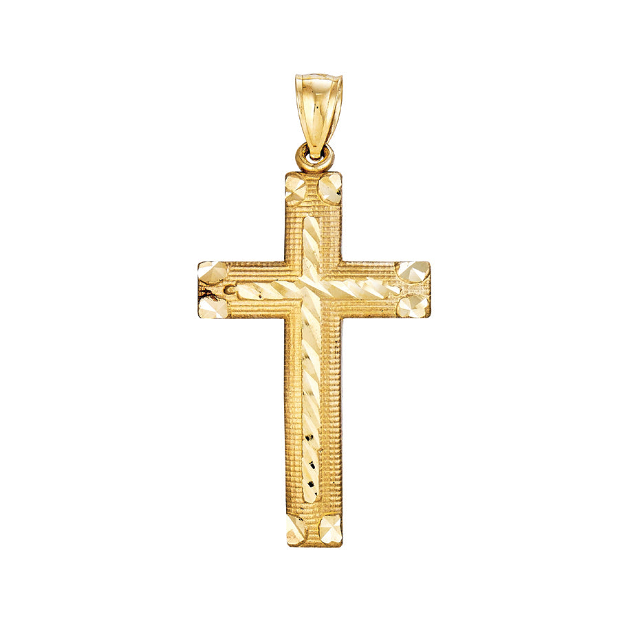 14k Yellow Gold Diamond Cut Cross Charm Pendant