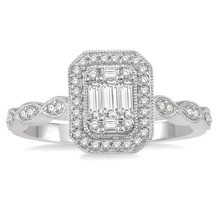 Emerald Shape Halo Fusion Diamond Engagement Ring