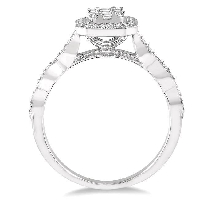 Emerald Shape Halo Fusion Diamond Engagement Ring