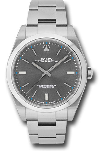 *Pre-Owned* Rolex Steel Oyster Perpetual 39 Watch - Domed Bezel - Dark Rhodium Index Dial