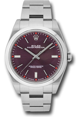 *Pre-Owned* Rolex Steel Oyster Perpetual 39 Watch - Domed Bezel - Red Grape Index Dial
