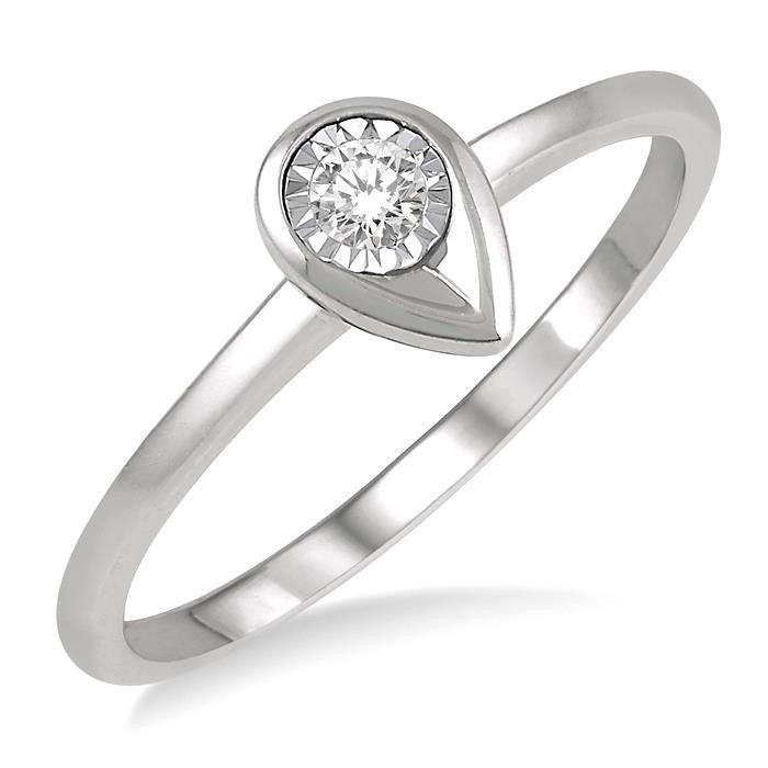 1/50 Ctw Pear Shape Round Cut Diamond Promise Ring in 10K White Gold