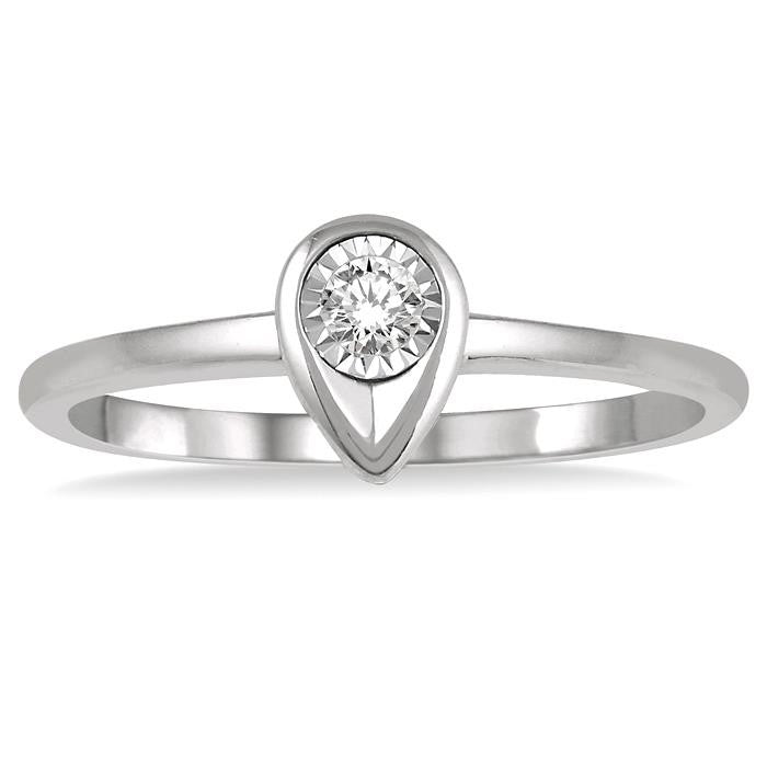 1/50 Ctw Pear Shape Round Cut Diamond Promise Ring in 10K White Gold