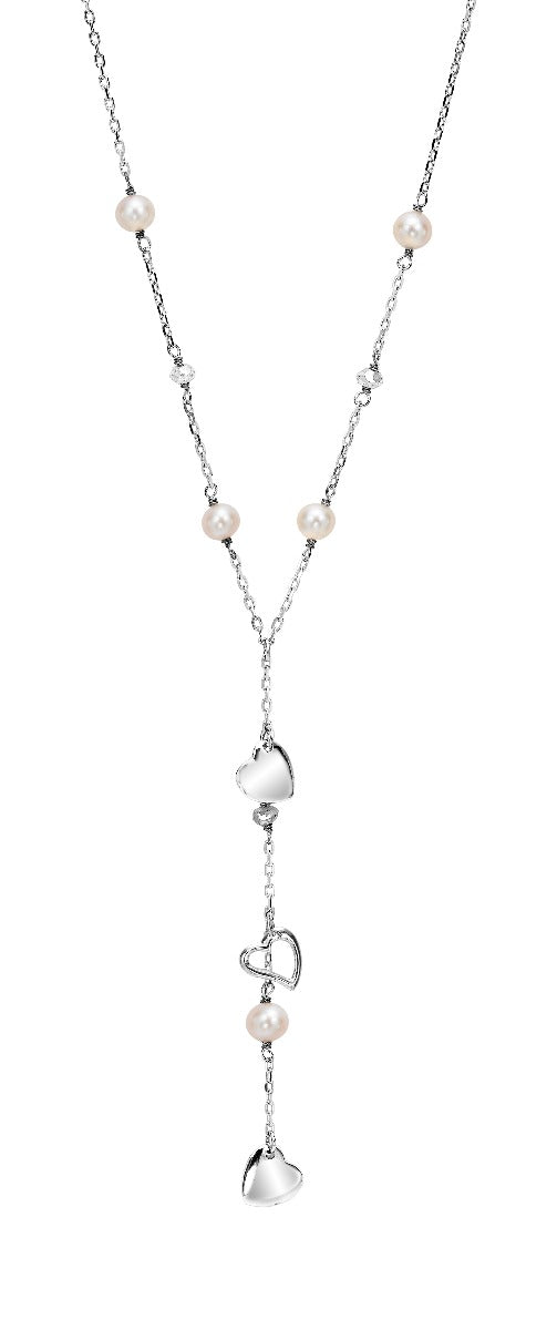 Silver Hearts and Pink Pearl Necklace