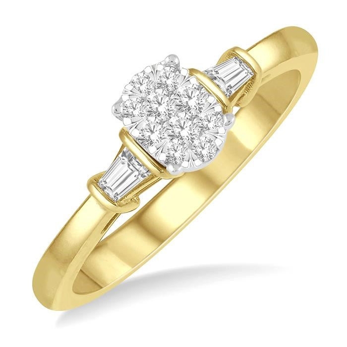 1/5 Ctw Oval Shape Round Cut & Baguette Diamond Shine Bright Engagement Ring in 14K Yellow and White Gold